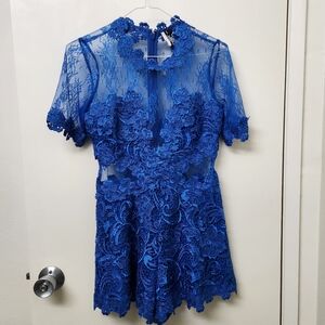 Topshop Blue Floral Lace Romper: Size Small US 4 / UK 8